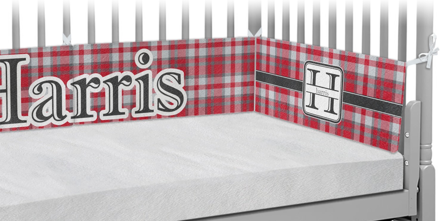 Red Gray Plaid Crib Bumper Pads Personalized Youcustomizeit