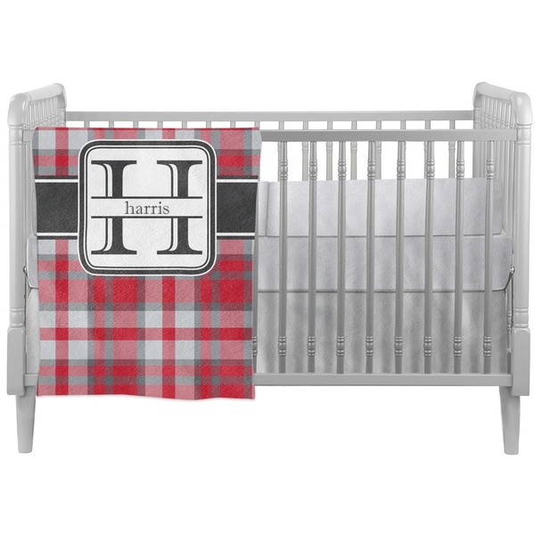 Custom Red & Gray Plaid Crib Comforter / Quilt (Personalized)