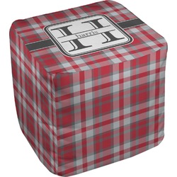 Red & Gray Plaid Cube Pouf Ottoman (Personalized)