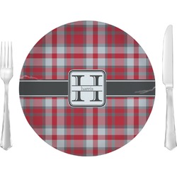Red & Gray Plaid 10" Glass Lunch / Dinner Plates - Single or Set (Personalized)