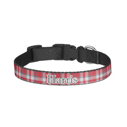 Red & Gray Plaid Dog Collar - Large (Personalized)