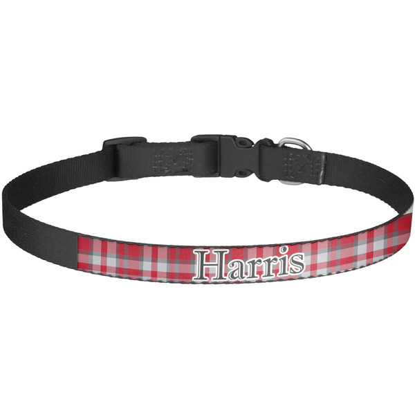 Custom Red & Gray Plaid Dog Collar - Large (Personalized)