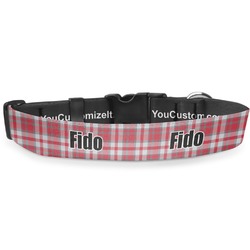 Red & Gray Plaid Deluxe Dog Collar - Extra Large (16" to 27") (Personalized)