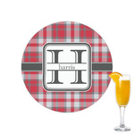 Red & Gray Plaid Printed Drink Topper - 2.15" (Personalized)