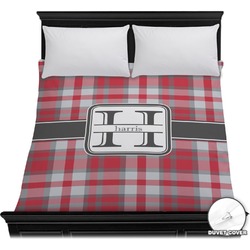 Red & Gray Plaid Duvet Cover - Full / Queen (Personalized)