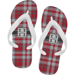 Red & Gray Plaid Flip Flops - Small (Personalized)