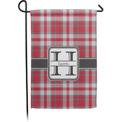 Red & Gray Plaid Garden Flag (Personalized)