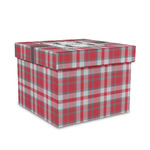 Red & Gray Plaid Gift Box with Lid - Canvas Wrapped - Medium (Personalized)