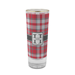 Red & Gray Plaid 2 oz Shot Glass - Glass with Gold Rim (Personalized)