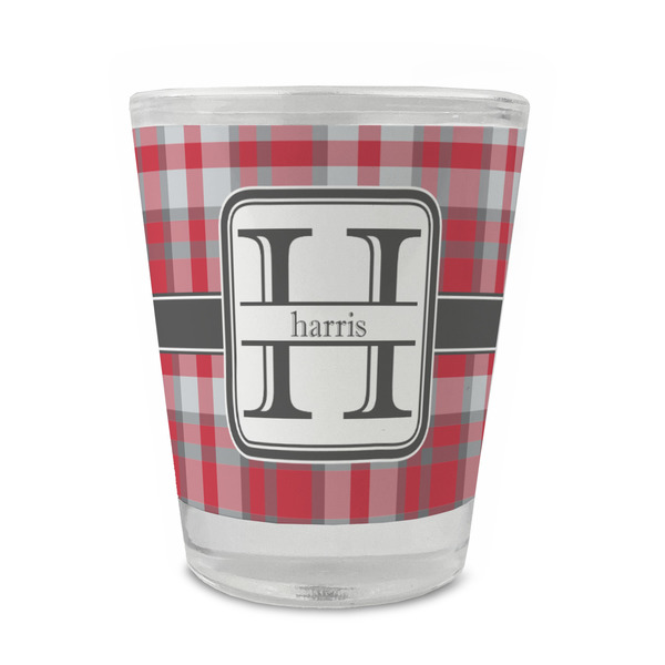 Custom Red & Gray Plaid Glass Shot Glass - 1.5 oz - Set of 4 (Personalized)