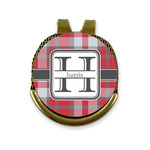 Red & Gray Plaid Golf Ball Marker - Hat Clip - Gold