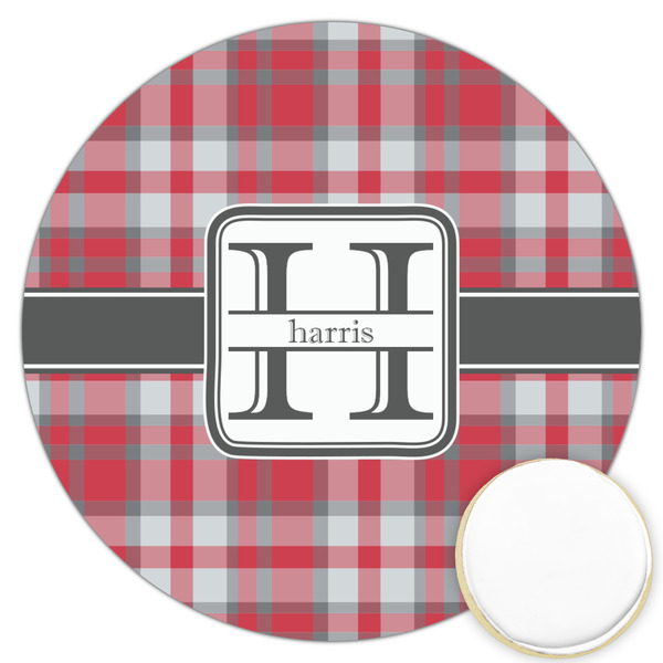 Custom Red & Gray Plaid Printed Cookie Topper - 3.25" (Personalized)