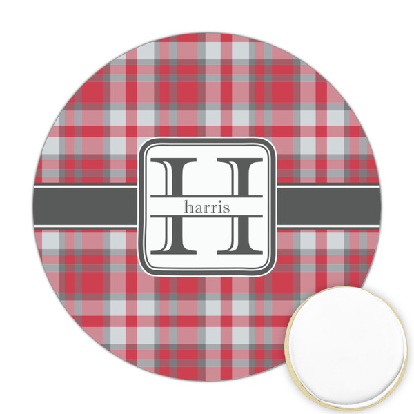 Custom Red & Gray Plaid Printed Cookie Topper - 2.5" (Personalized)