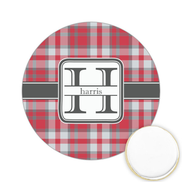 Custom Red & Gray Plaid Printed Cookie Topper - 2.15" (Personalized)
