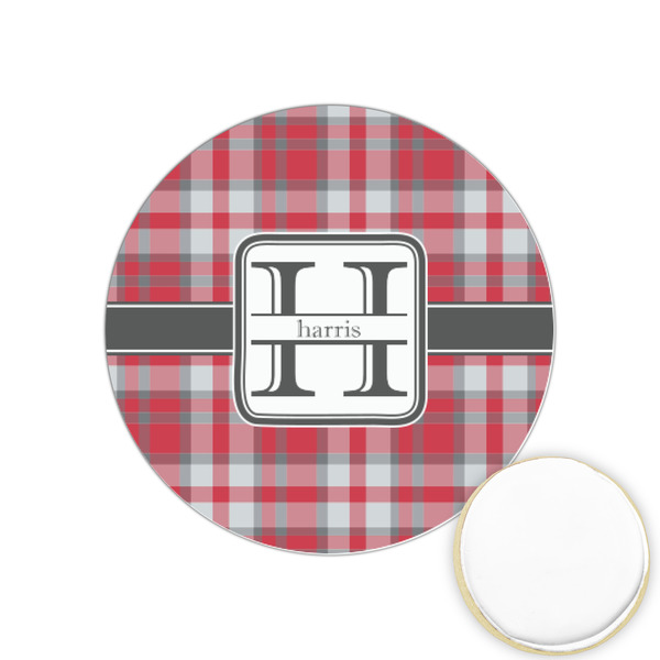 Custom Red & Gray Plaid Printed Cookie Topper - 1.25" (Personalized)