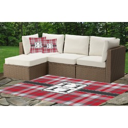 Red & Gray Plaid Indoor / Outdoor Rug - Custom Size w/ Name and Initial