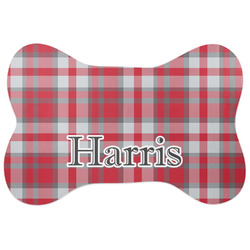 Red & Gray Plaid Bone Shaped Dog Food Mat (Personalized)