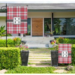 Red & Gray Plaid Large Garden Flag - Single Sided (Personalized)
