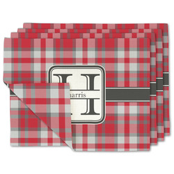 Red & Gray Plaid Double-Sided Linen Placemat - Set of 4 w/ Name and Initial