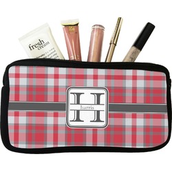 Red & Gray Plaid Makeup / Cosmetic Bag - Small (Personalized)