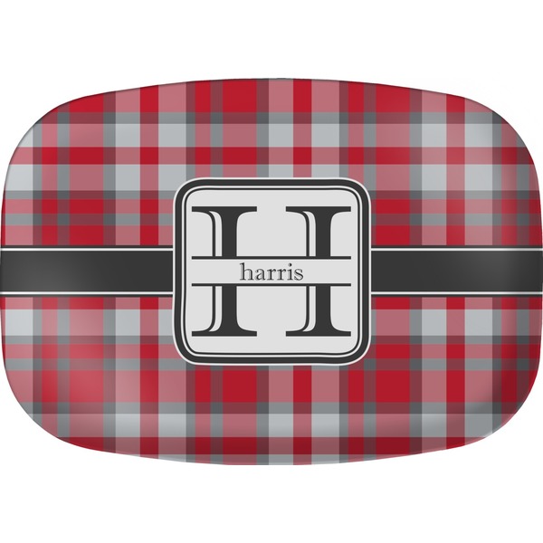 Custom Red & Gray Plaid Melamine Platter (Personalized)