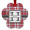 Red & Gray Plaid Metal Paw Ornament - Front