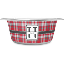 Red & Gray Plaid Stainless Steel Dog Bowl - Medium (Personalized)