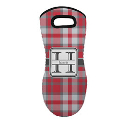Red & Gray Plaid Neoprene Oven Mitt - Single w/ Name and Initial