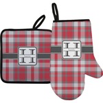 Red & Gray Plaid Right Oven Mitt & Pot Holder Set w/ Name and Initial