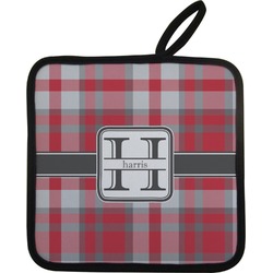 Red & Gray Plaid Pot Holder w/ Name and Initial