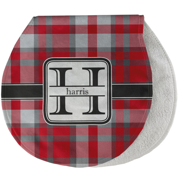 Custom Red & Gray Plaid Burp Pad - Velour w/ Name and Initial