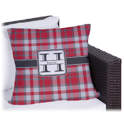 Red & Gray Plaid Outdoor Pillow - 18" (Personalized)