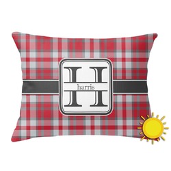 Red & Gray Plaid Outdoor Throw Pillow (Rectangular) (Personalized)