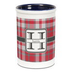 Red & Gray Plaid Ceramic Pencil Holders - Blue