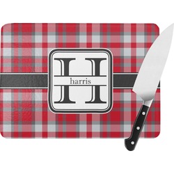 Red & Gray Plaid Rectangular Glass Cutting Board - Large - 15.25"x11.25" w/ Name and Initial