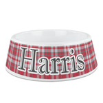 Red & Gray Plaid Plastic Dog Bowl (Personalized)