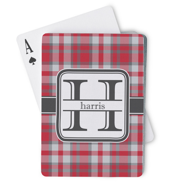 Custom Red & Gray Plaid Playing Cards (Personalized)