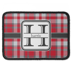 Red & Gray Plaid Iron On Rectangle Patch w/ Name and Initial