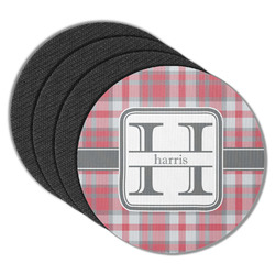 Red & Gray Plaid Round Rubber Backed Coasters - Set of 4 (Personalized)