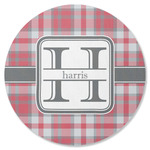 Red & Gray Plaid Round Rubber Backed Coaster (Personalized)