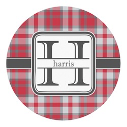Red & Gray Plaid Round Decal - Large (Personalized)