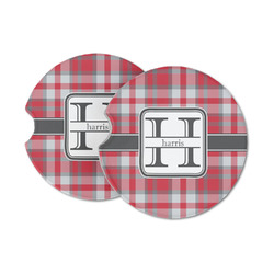Red & Gray Plaid Sandstone Car Coasters - Set of 2 (Personalized)