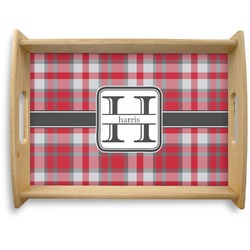 Red & Gray Plaid Natural Wooden Tray - Large (Personalized)