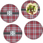 Red & Gray Plaid Set of 4 Glass Lunch / Dinner Plate 10" (Personalized)