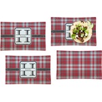 Red & Gray Plaid Set of 4 Glass Rectangular Lunch / Dinner Plate (Personalized)