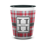 Red & Gray Plaid Ceramic Shot Glass - 1.5 oz - Two Tone - Set of 4 (Personalized)