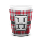 Red & Gray Plaid Ceramic Shot Glass - 1.5 oz - White - Single (Personalized)