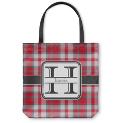 Red & Gray Plaid Canvas Tote Bag - Large - 18"x18" (Personalized)