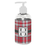 Red & Gray Plaid Plastic Soap / Lotion Dispenser (8 oz - Small - White) (Personalized)