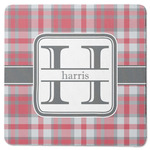 Red & Gray Plaid Square Rubber Backed Coaster (Personalized)